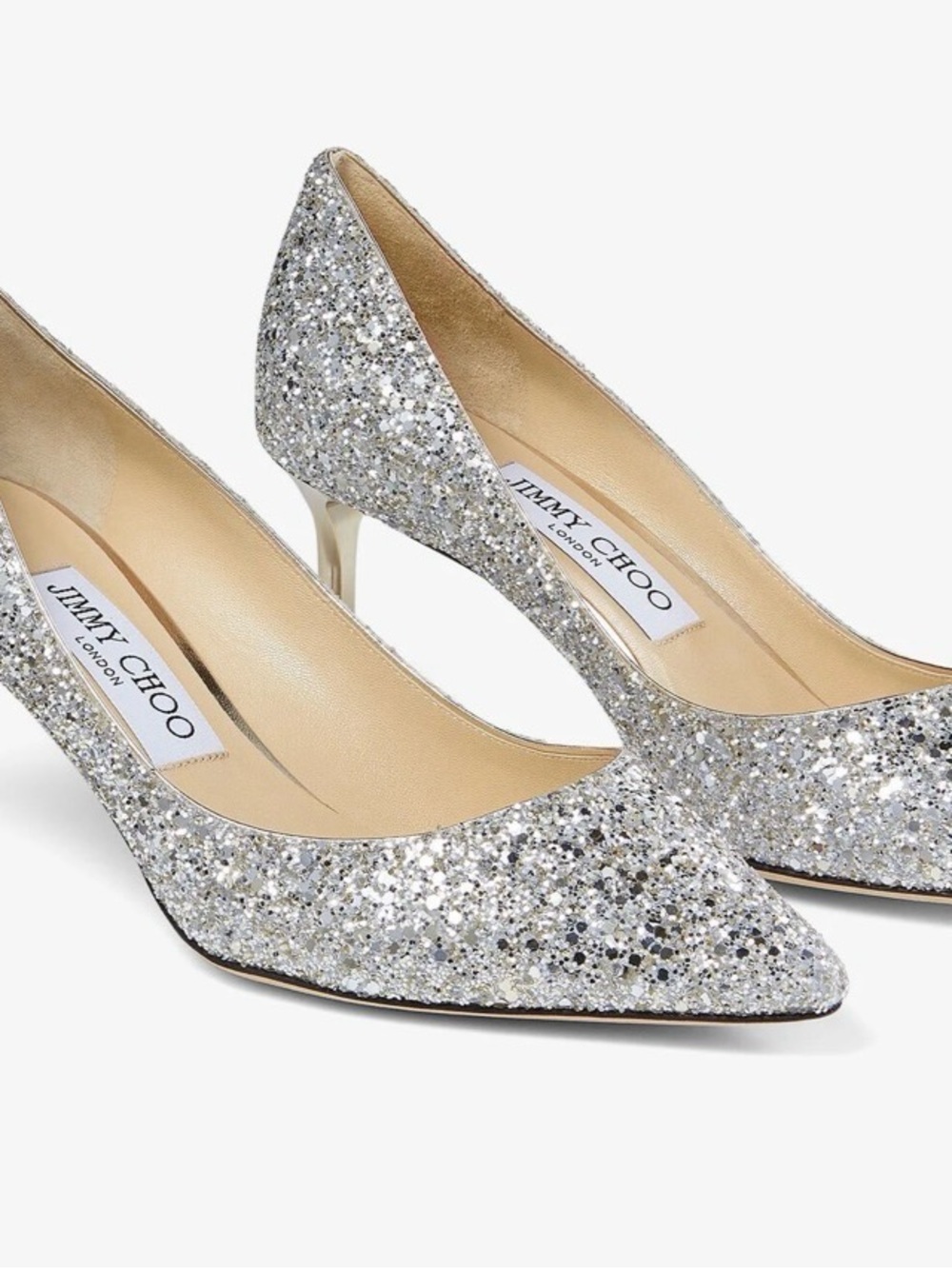 Jimmy Choo Romy 60 Champagne Coarse Glitter Fabric Pointed Pumps